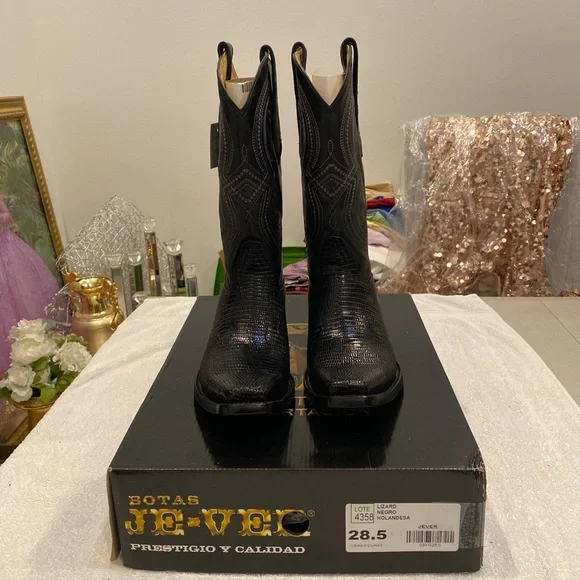 New with tags JE-VER real Lizard leather men’s cowboy boots size 9.5 USA New with tags JE-VER men main image 4
